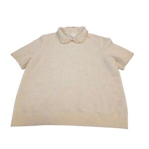 H&M Pearl Collar Sweater XL Cream Short Sleeve Knit Top Peter Pan Collar